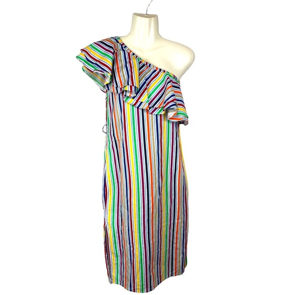 ASOS Dresses & Skirts - ASOS Women’s Dress One Shoulder Double Ruffle Stripe Multicolor Column